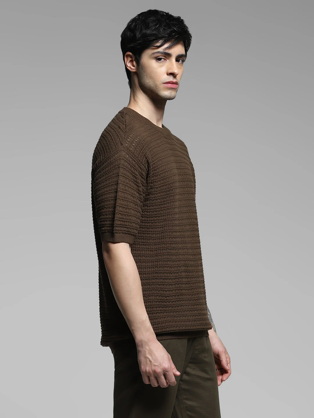 Dark Brown Cotton Oversized T-shirt - Image 3