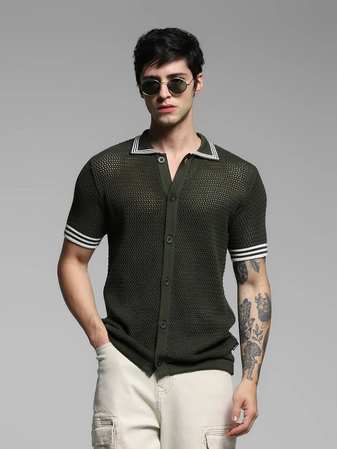Olive Green Contrast Tipping Pullover