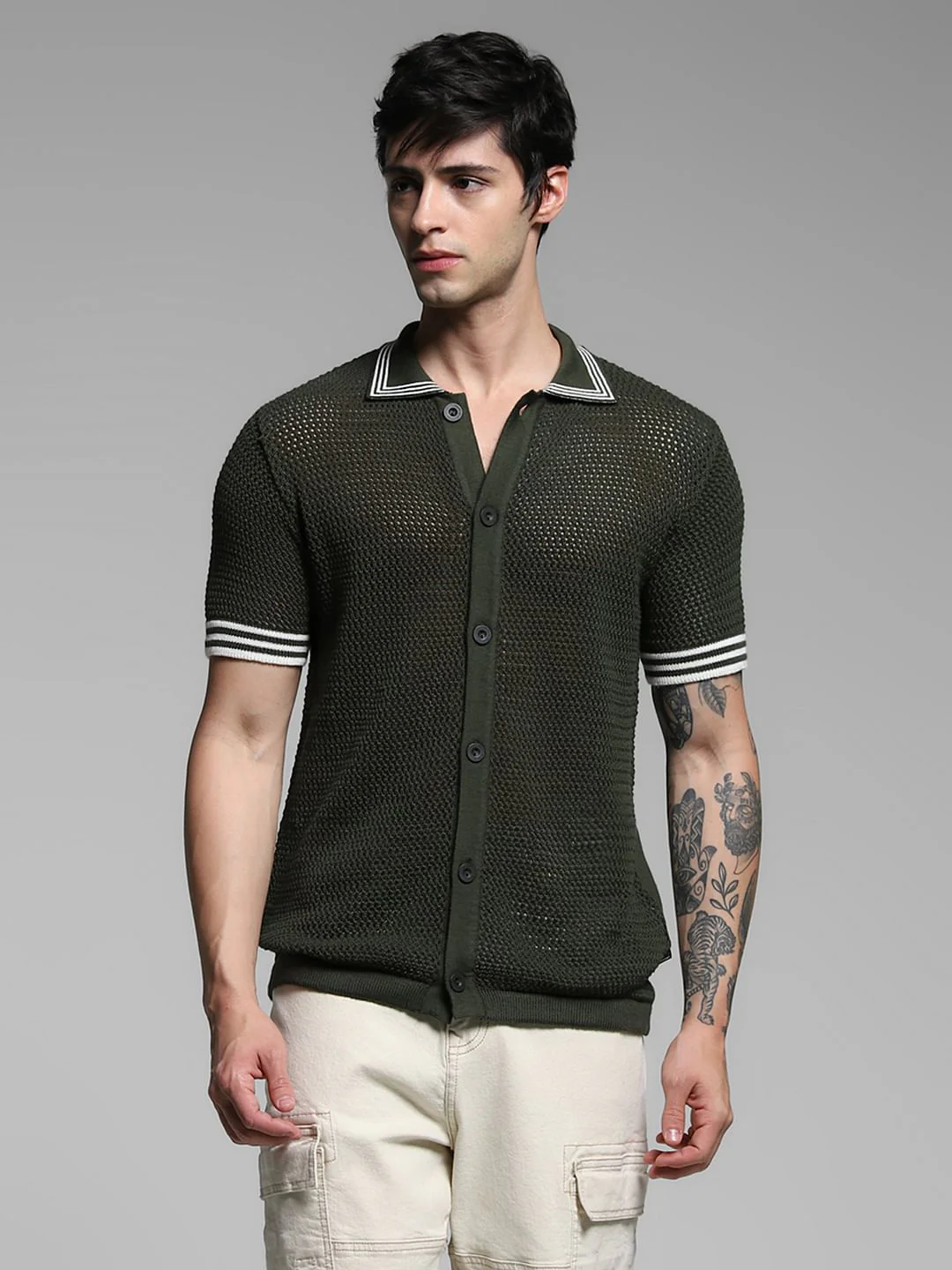 Olive Green Contrast Tipping Pullover - Image 2