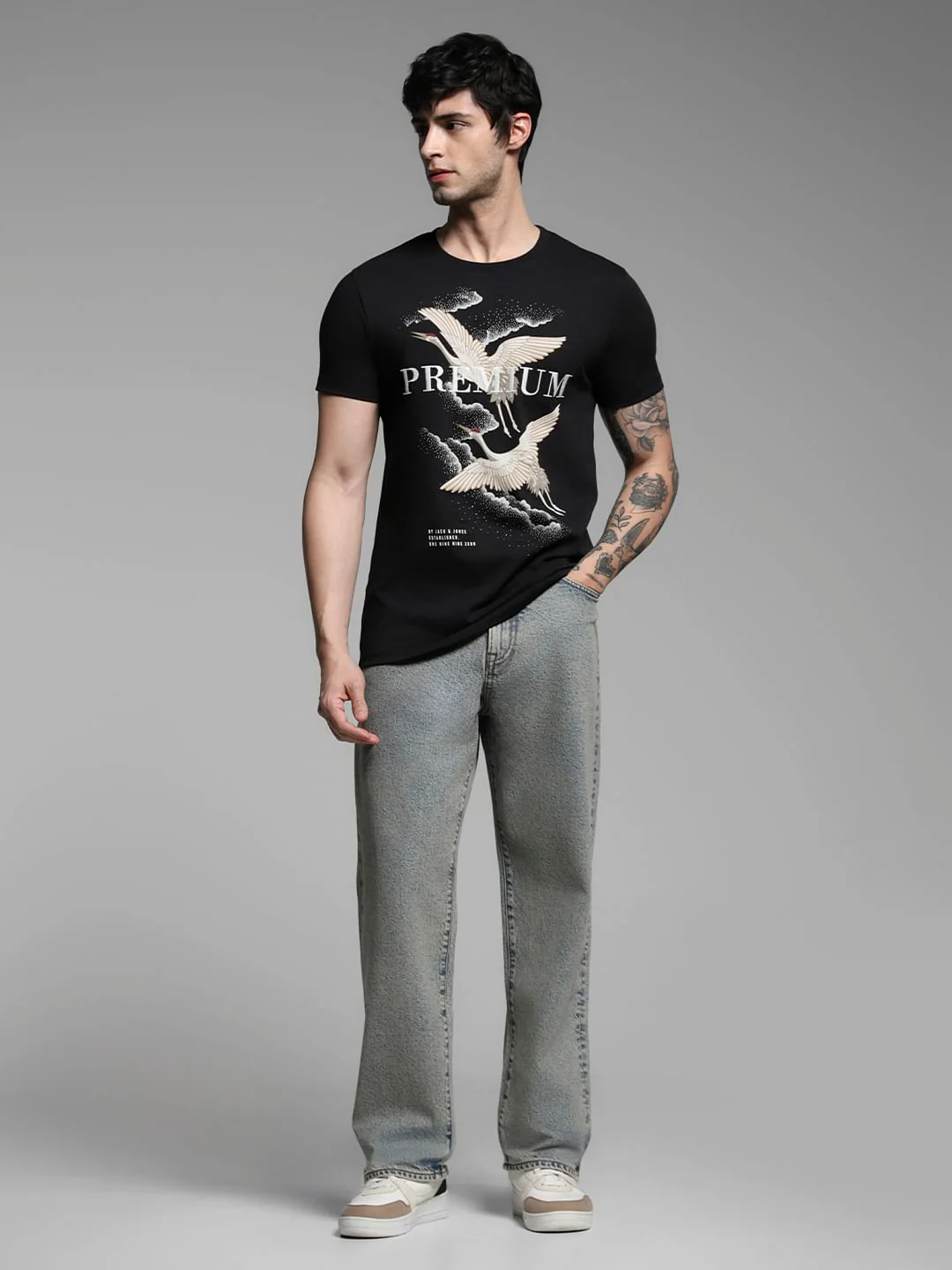 Black Graphic Print Cotton T-shirt - Image 6
