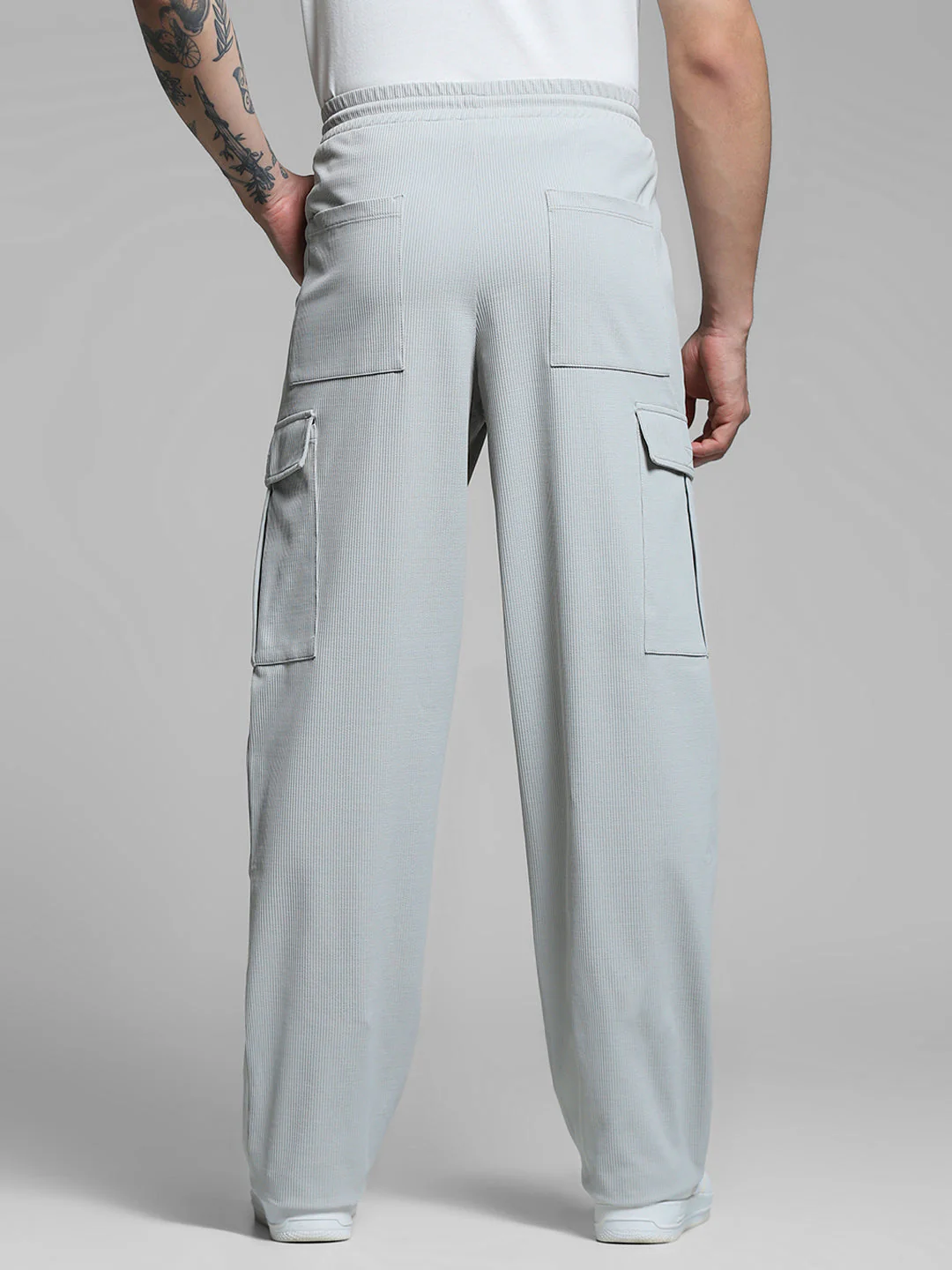 Grey Mid Rise Regular Fit Cargos - Image 3