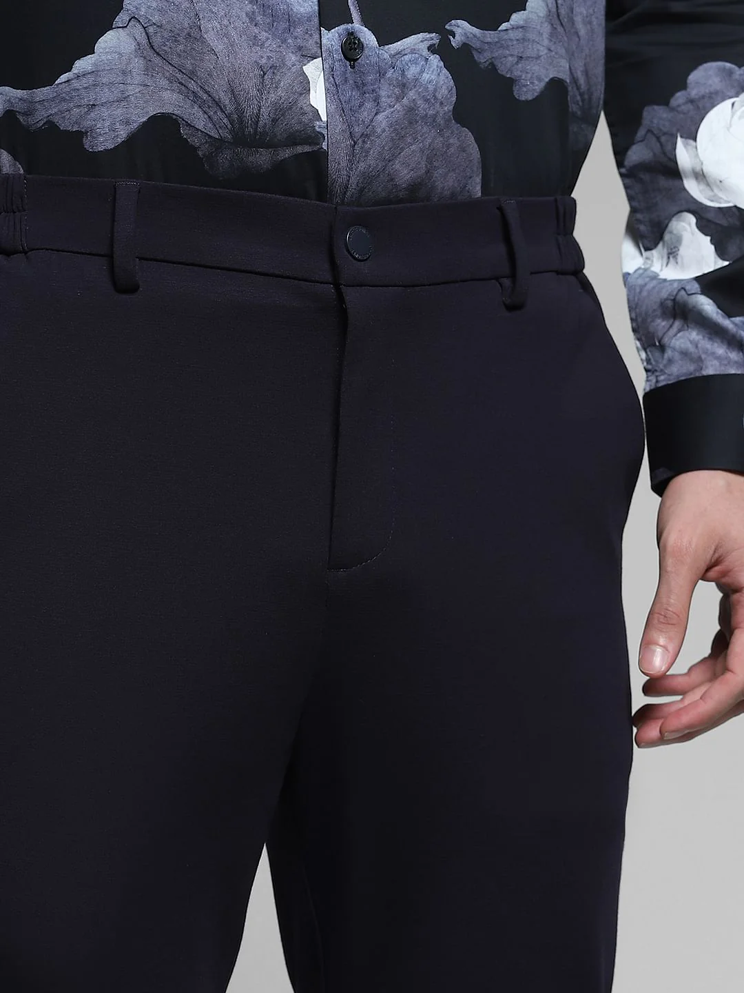 Navy Blue Mid Rise Slim Fit Pants - Image 3