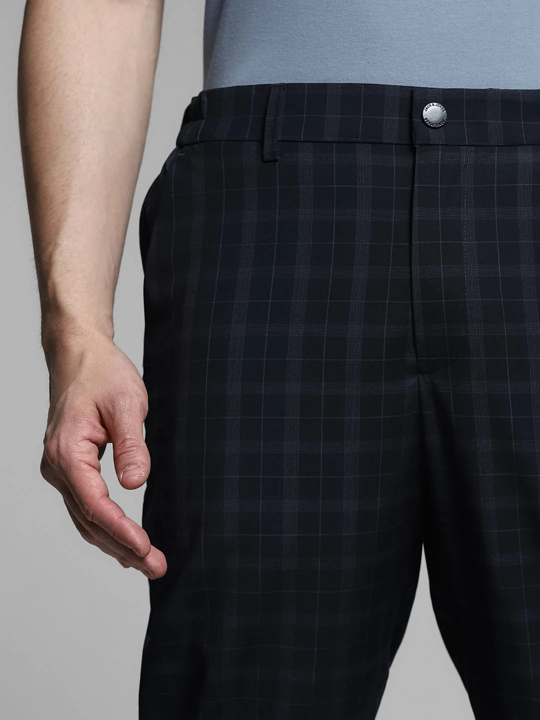 Navy Blue Check Print Pants - Image 4