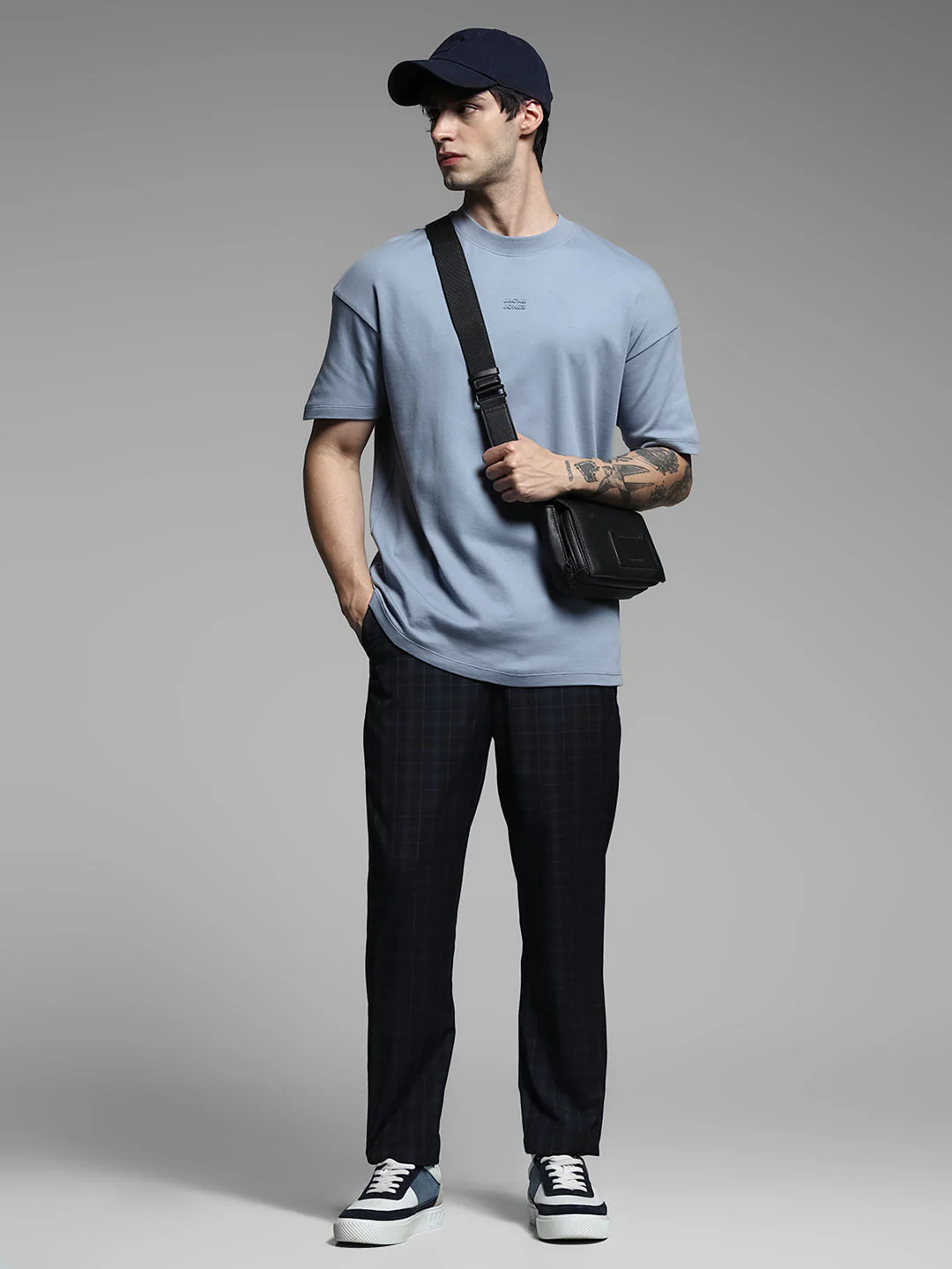 Navy Blue Check Print Pants - Image 6