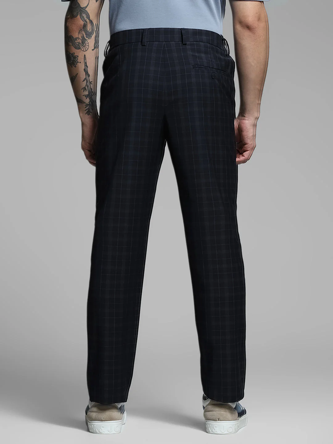 Navy Blue Check Print Pants - Image 9