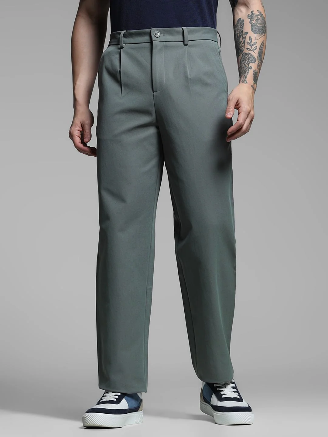 Green Mid Rise Loose Fit Pants