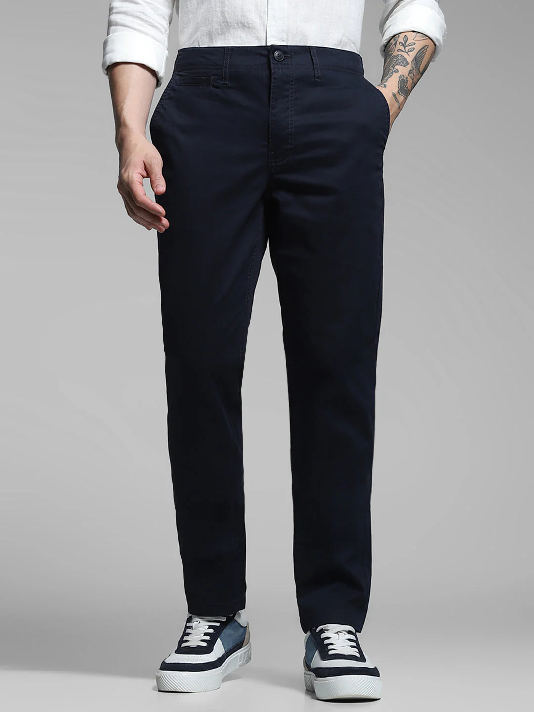 Men's Slim Fit Navy Blue Stretch Cotton Chinos