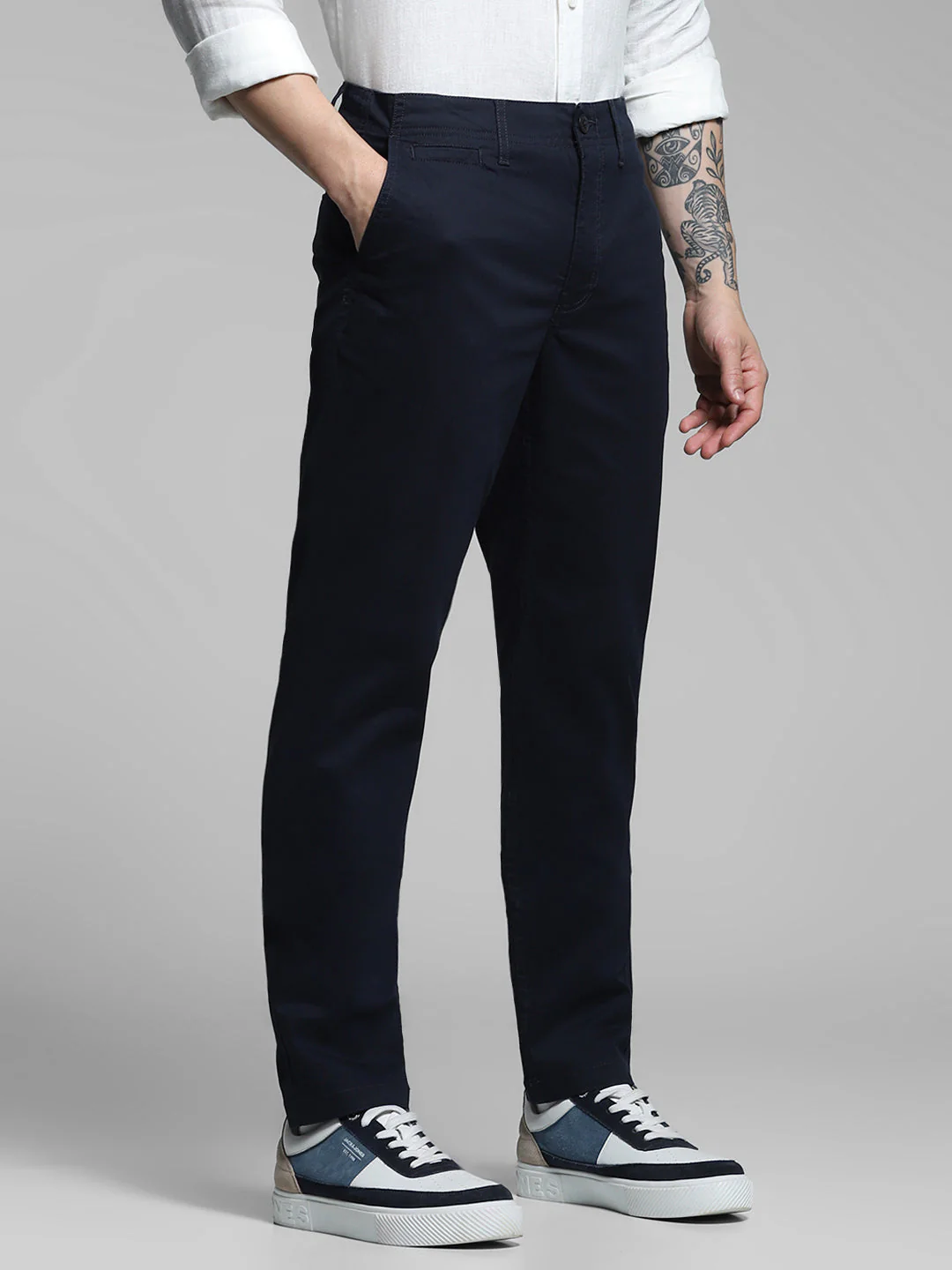 Men's Slim Fit Navy Blue Stretch Cotton Chinos - Image 2