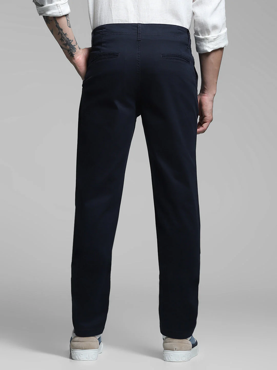 Men's Slim Fit Navy Blue Stretch Cotton Chinos - Image 3
