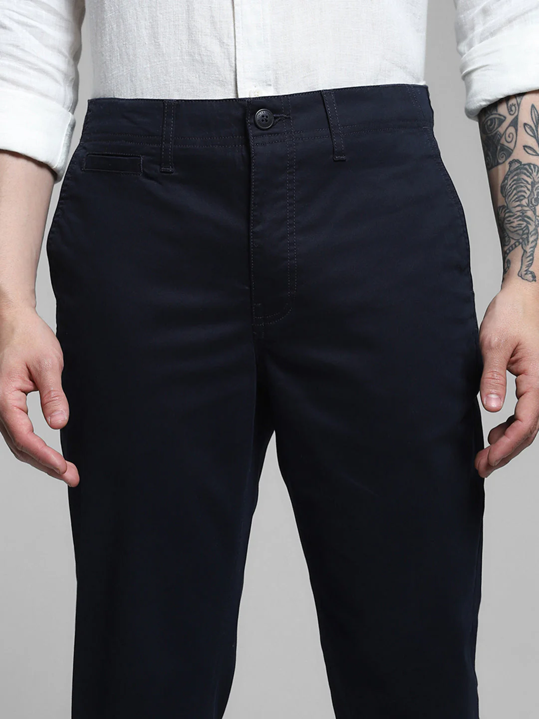 Men's Slim Fit Navy Blue Stretch Cotton Chinos - Image 4