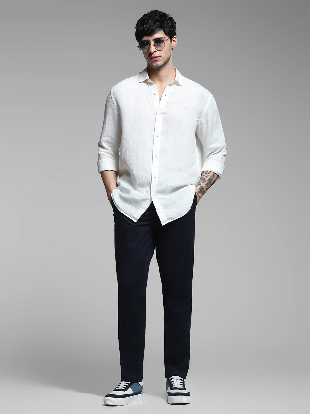 Men's Slim Fit Navy Blue Stretch Cotton Chinos - Image 6