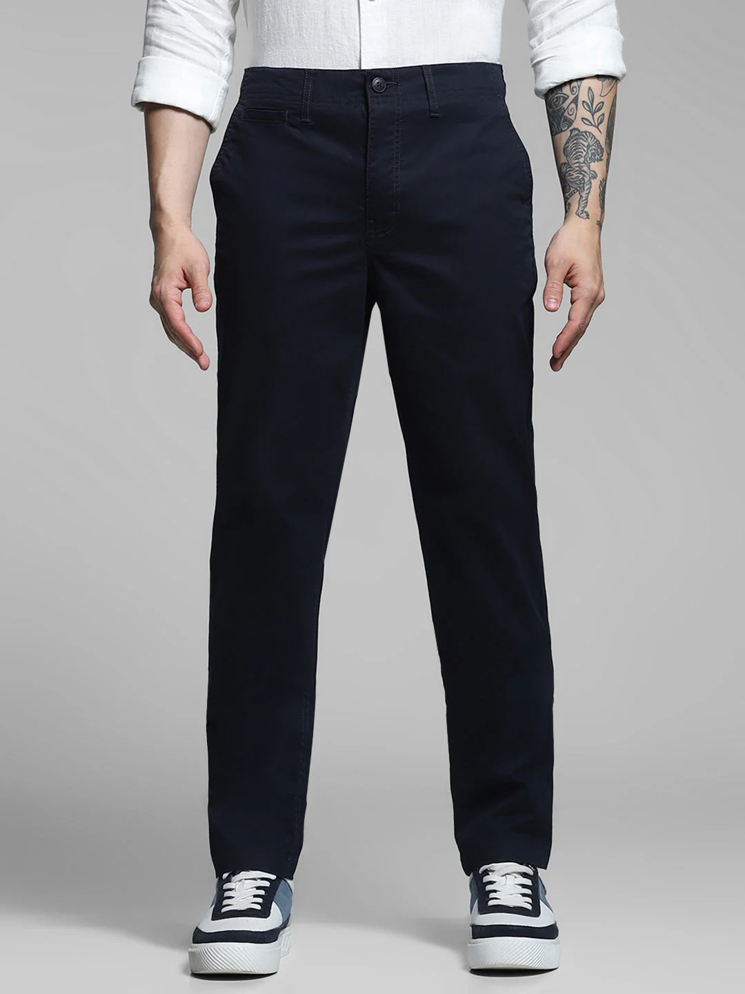 Men's Slim Fit Navy Blue Stretch Cotton Chinos - Image 8