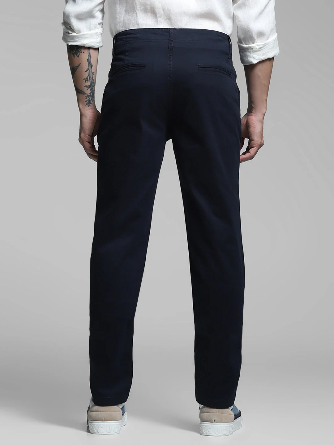Men's Slim Fit Navy Blue Stretch Cotton Chinos - Image 9