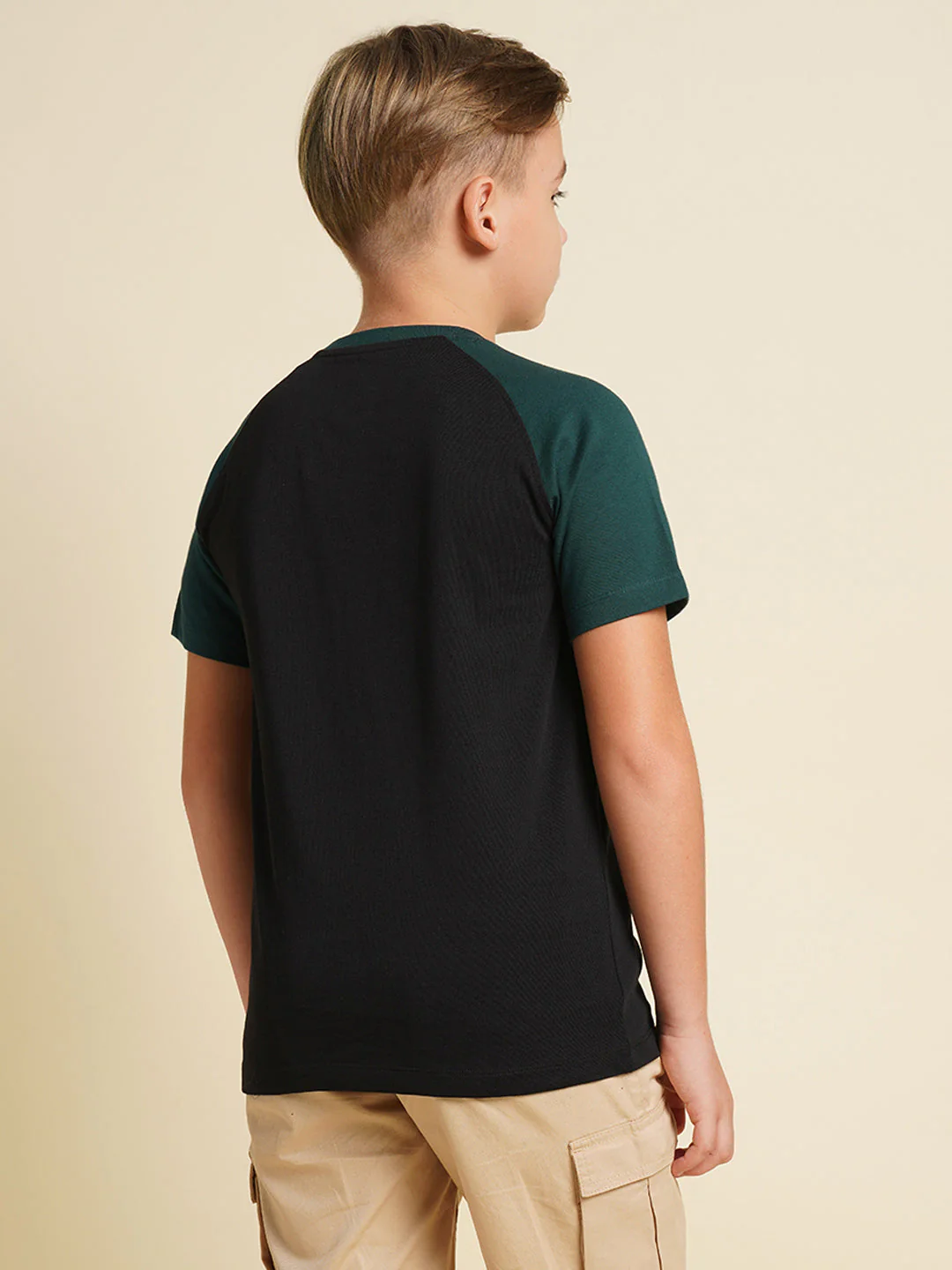 Boys Cotton Jet Black Graphic Chest Print Raglan T-Shirt - Image 4