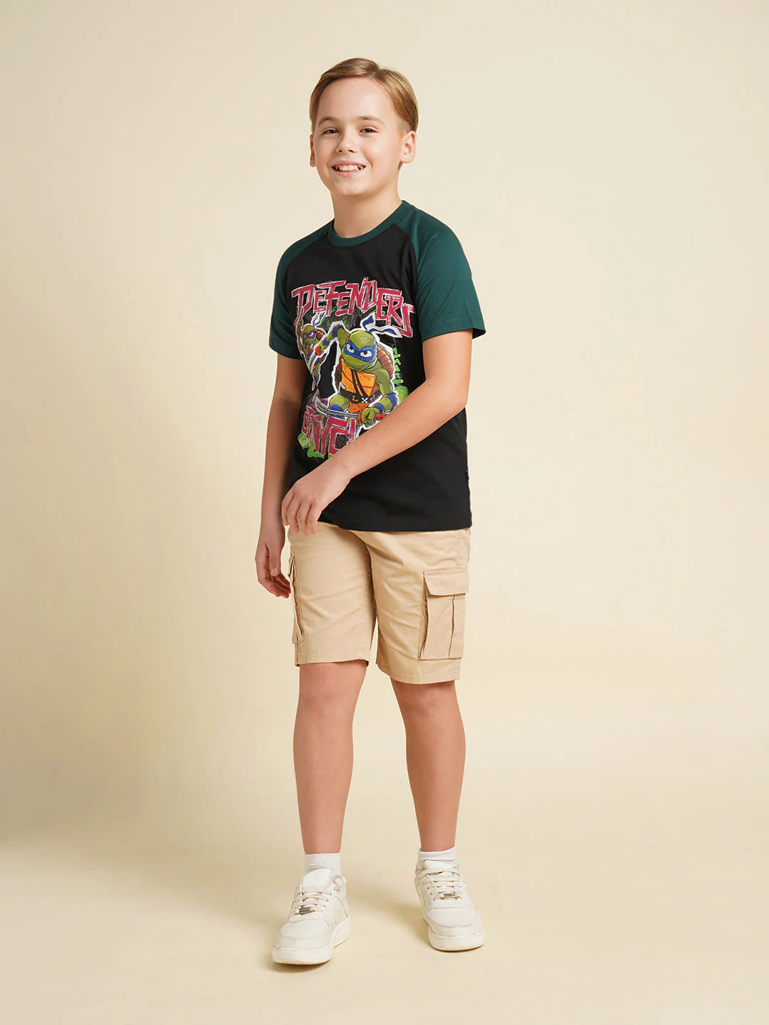Boys Cotton Jet Black Graphic Chest Print Raglan T-Shirt - Image 5