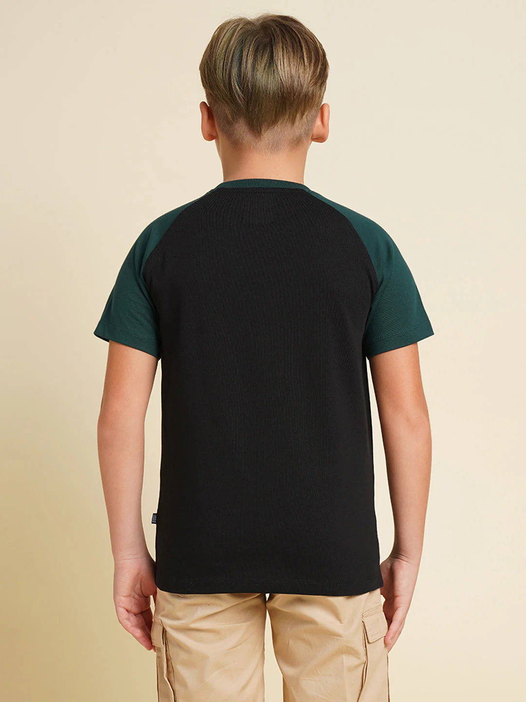 Boys Cotton Jet Black Graphic Chest Print Raglan T-Shirt - Image 9