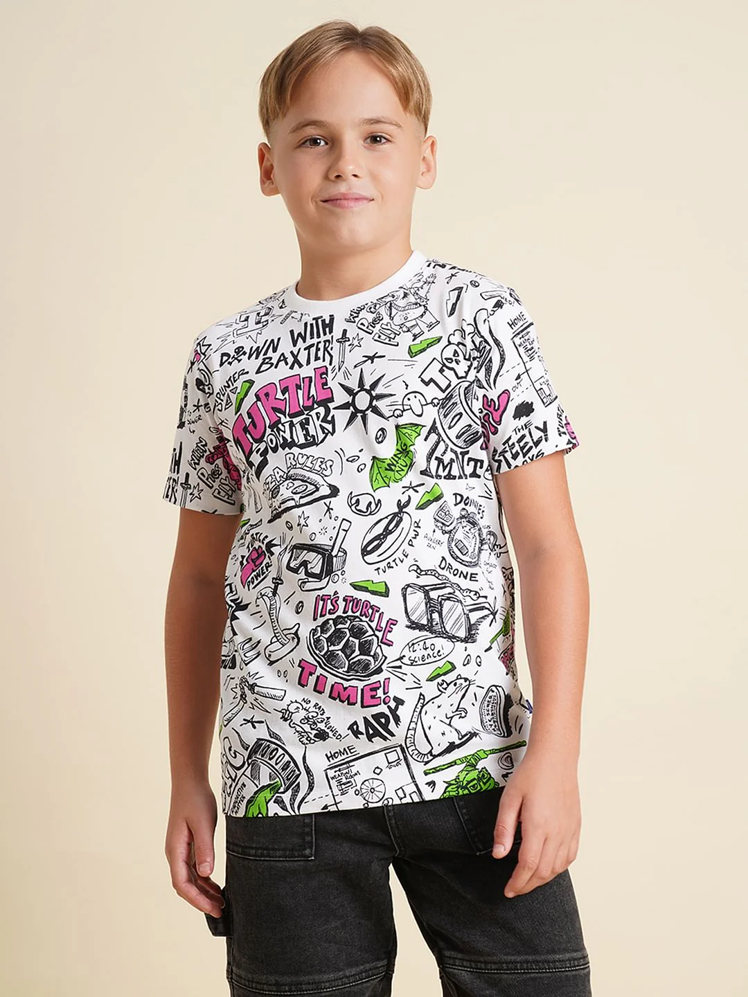 Boys White Ninja Turtles Doodle Print T-shirt - Image 2