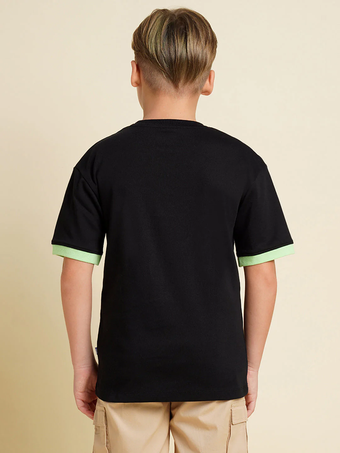 Boys Cotton Graphic Print T-Shirt In Jet Black With Contrast Cuffs - Image 9