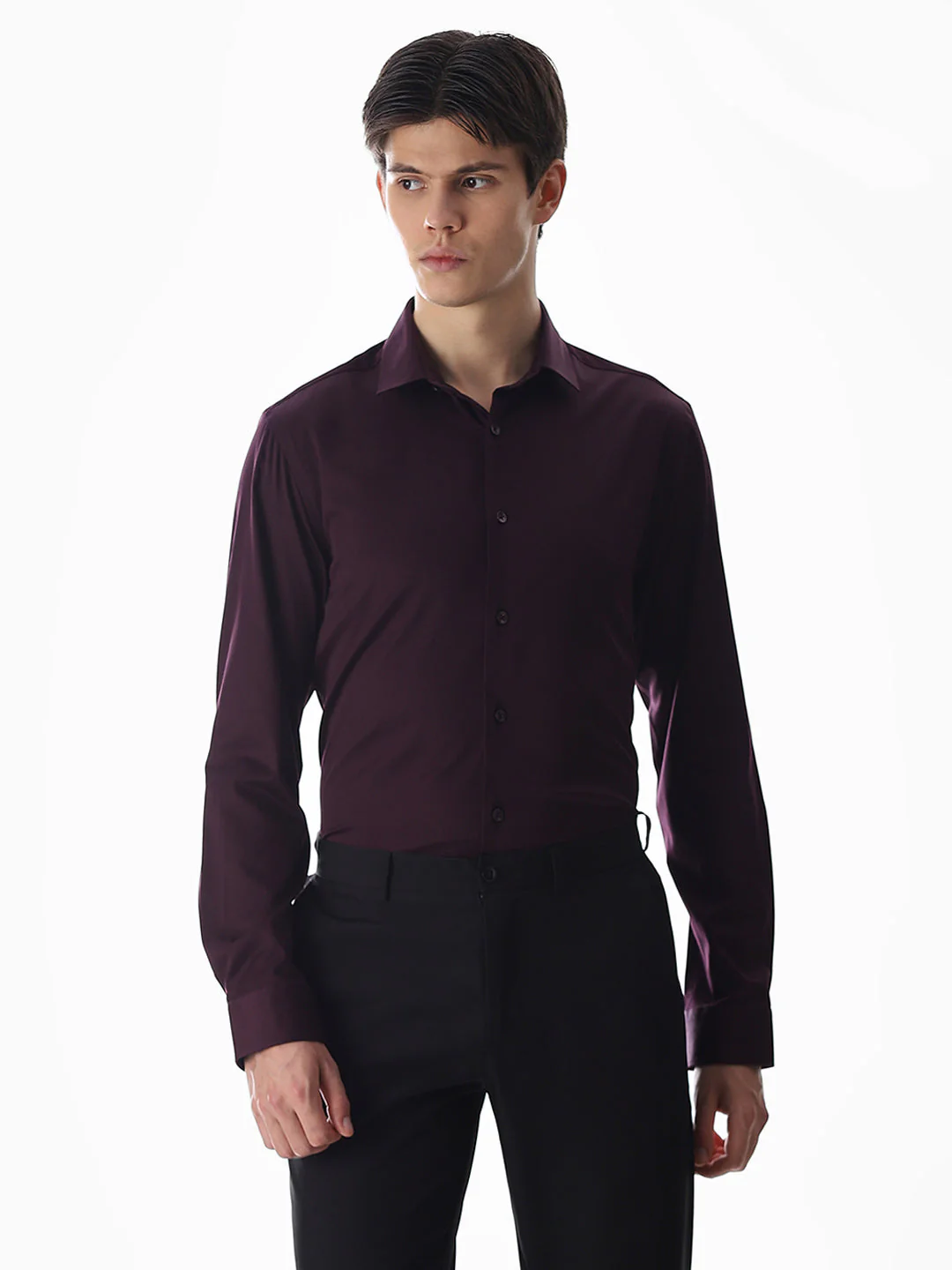 Stretch Slim Fit Full Sleeves Shirt - Purple - Image 2