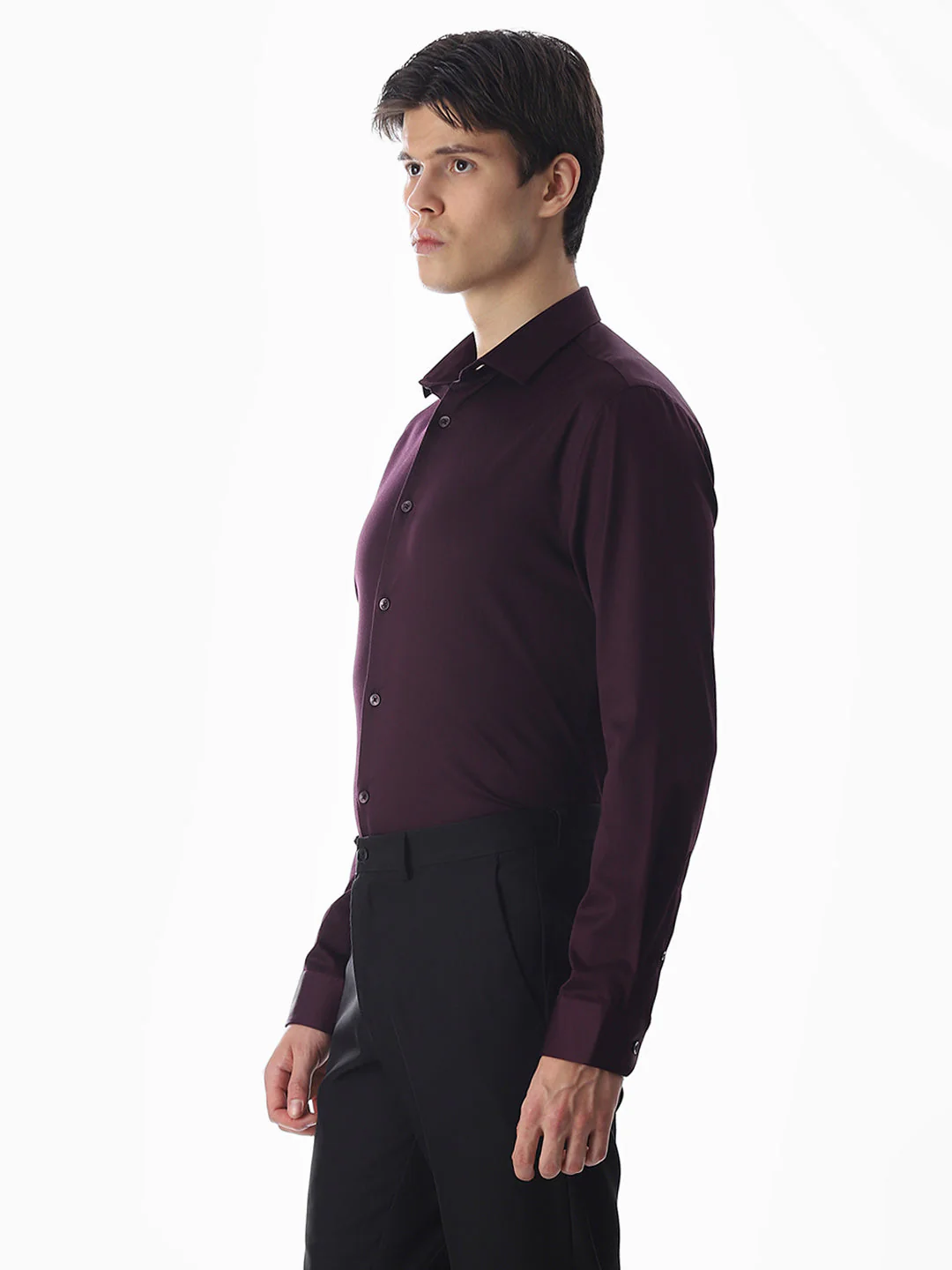 Stretch Slim Fit Full Sleeves Shirt - Purple - Image 3