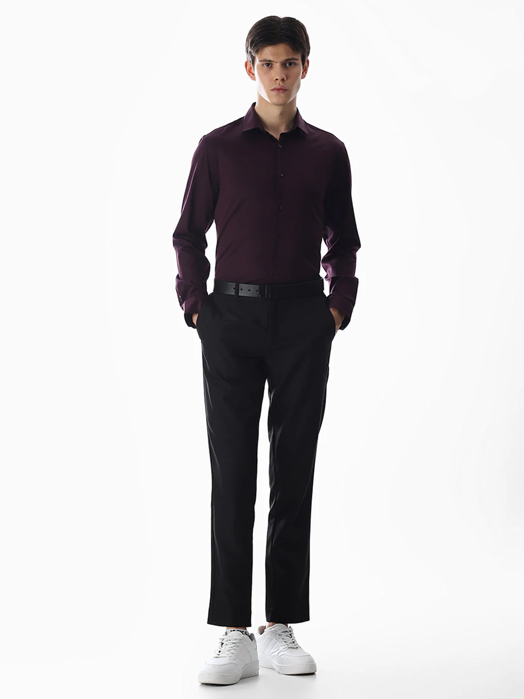 Stretch Slim Fit Full Sleeves Shirt - Purple - Image 6