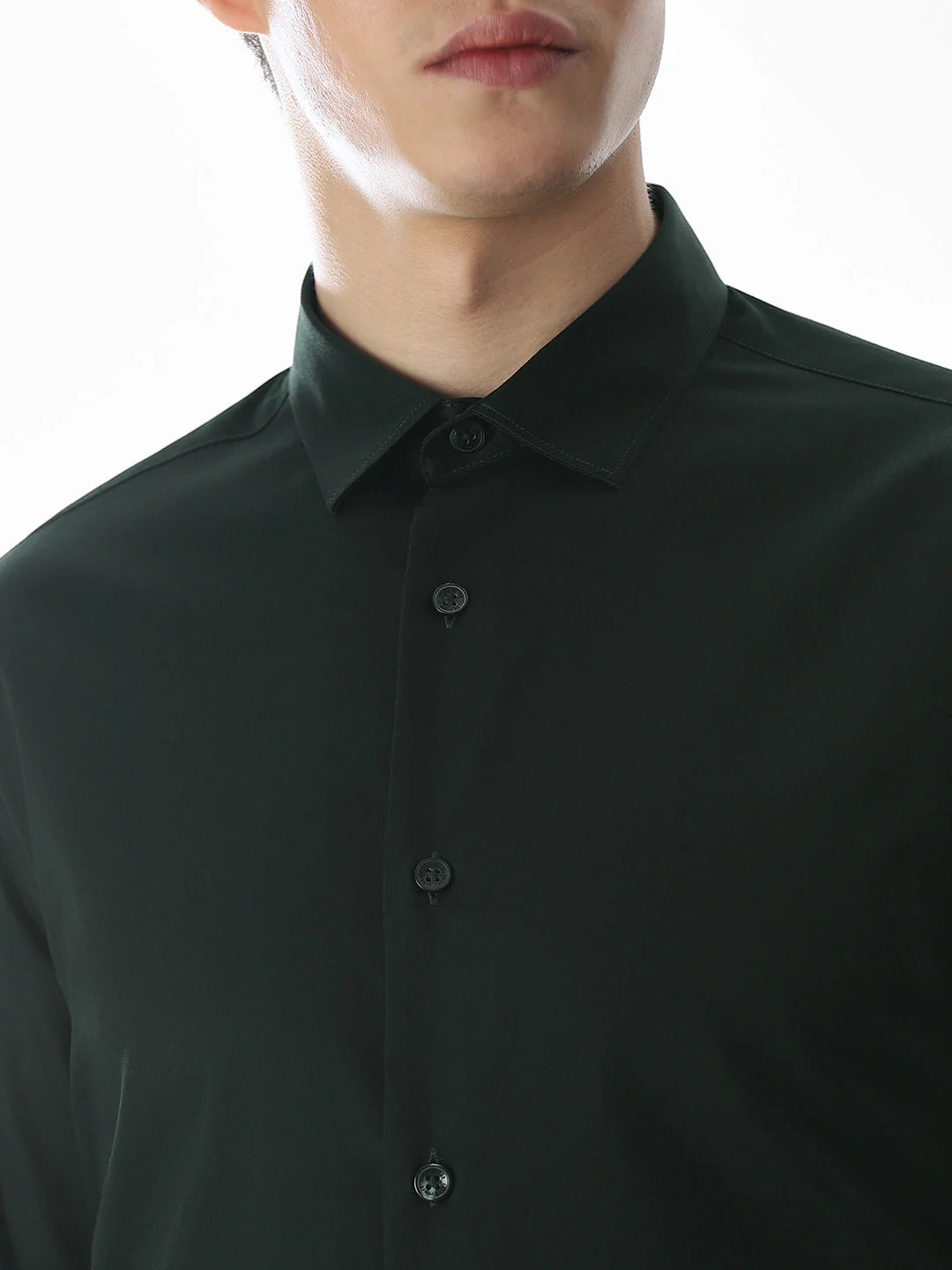 Stretch Slim Fit Full Sleeves Shirt - Green - Image 5
