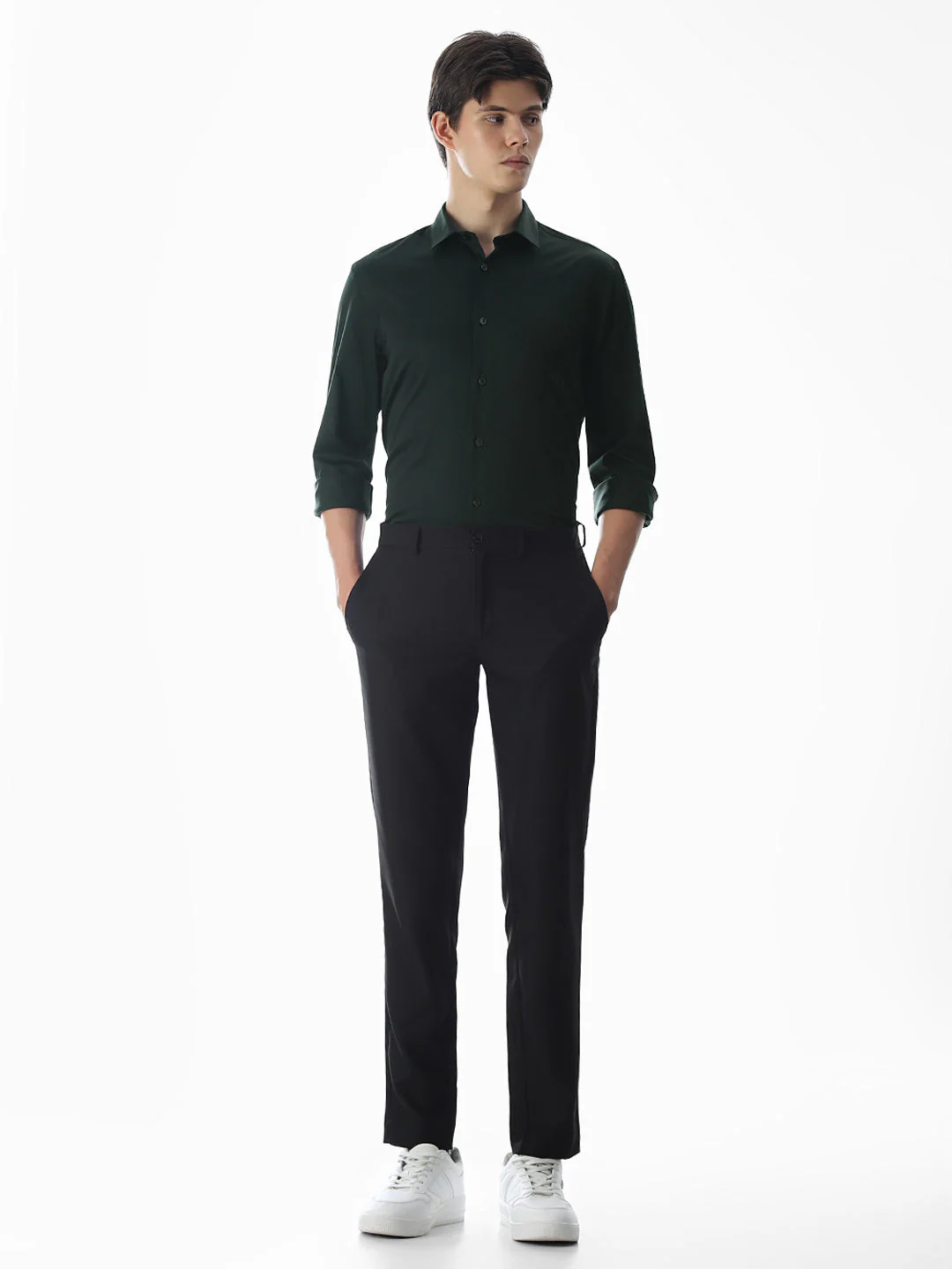 Stretch Slim Fit Full Sleeves Shirt - Green - Image 6