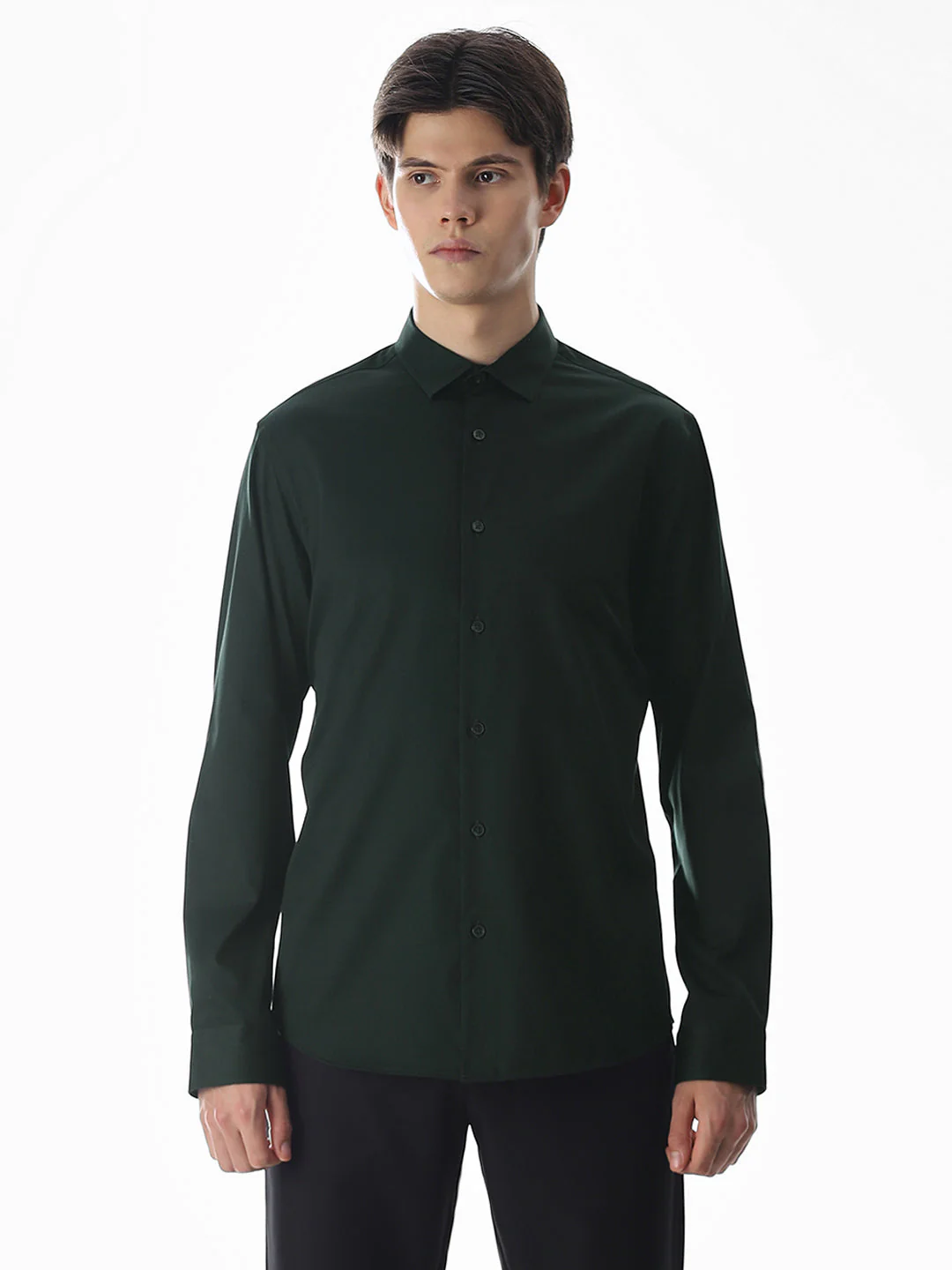 Stretch Slim Fit Full Sleeves Shirt - Green - Image 8