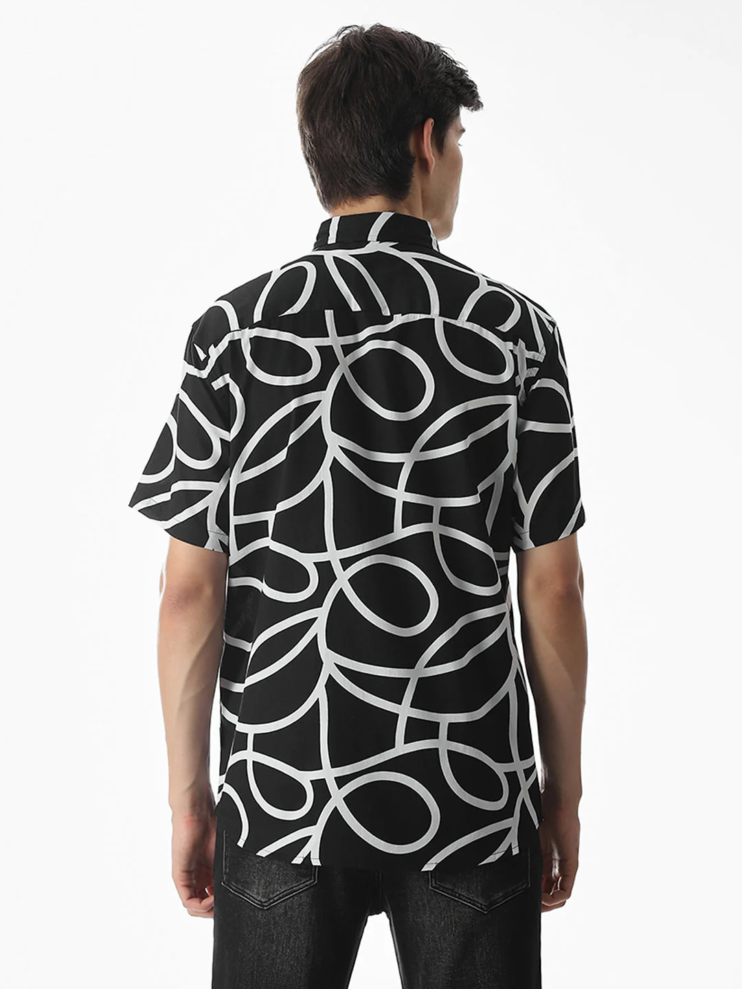 Regular Fit Black Printed Shirt - Image 4