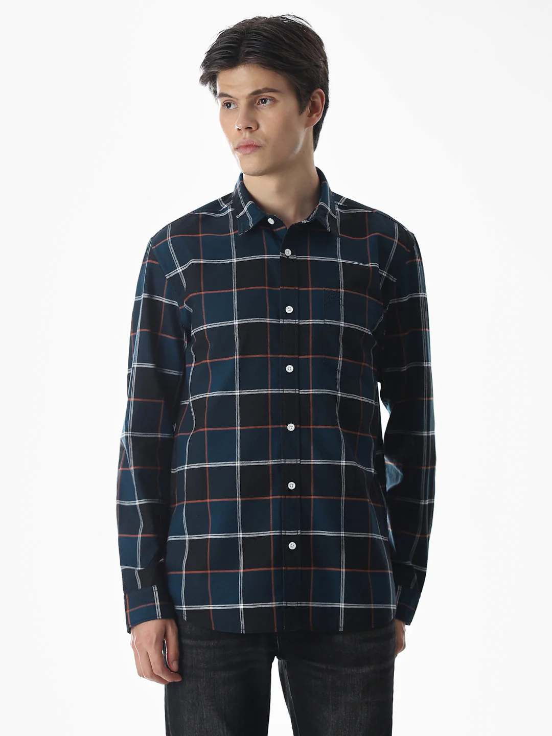Check Cotton Shirt - Dark Blue - Image 2