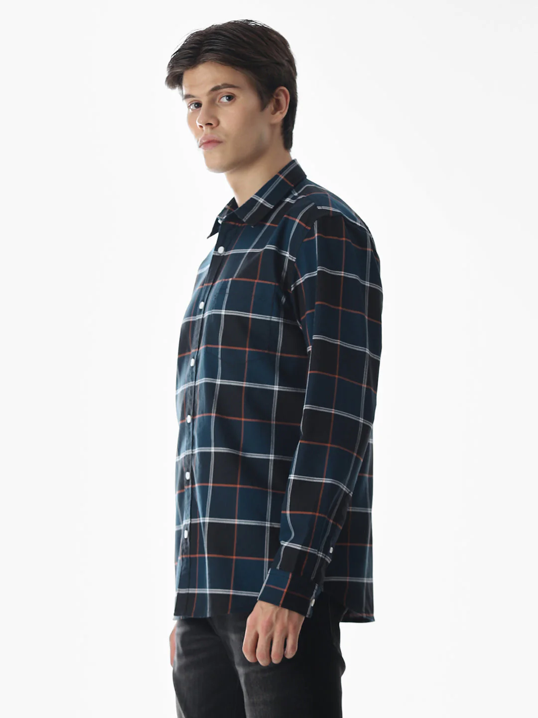 Check Cotton Shirt - Dark Blue - Image 3