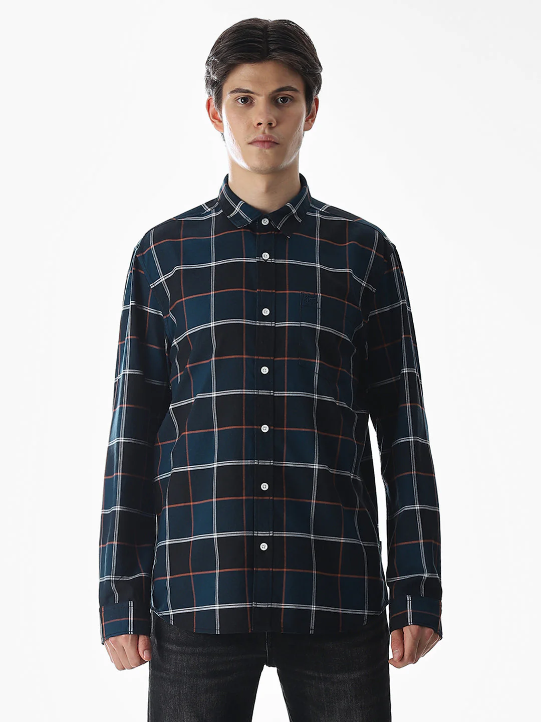 Check Cotton Shirt - Dark Blue - Image 8