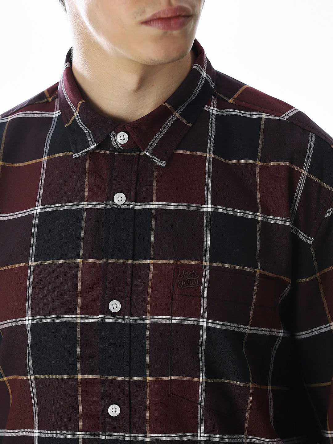 Check Cotton Shirt - Maroon - Image 5