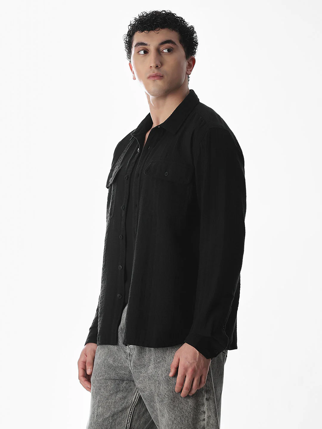 Oversized Black Full Sleeves Shirt - Image 3