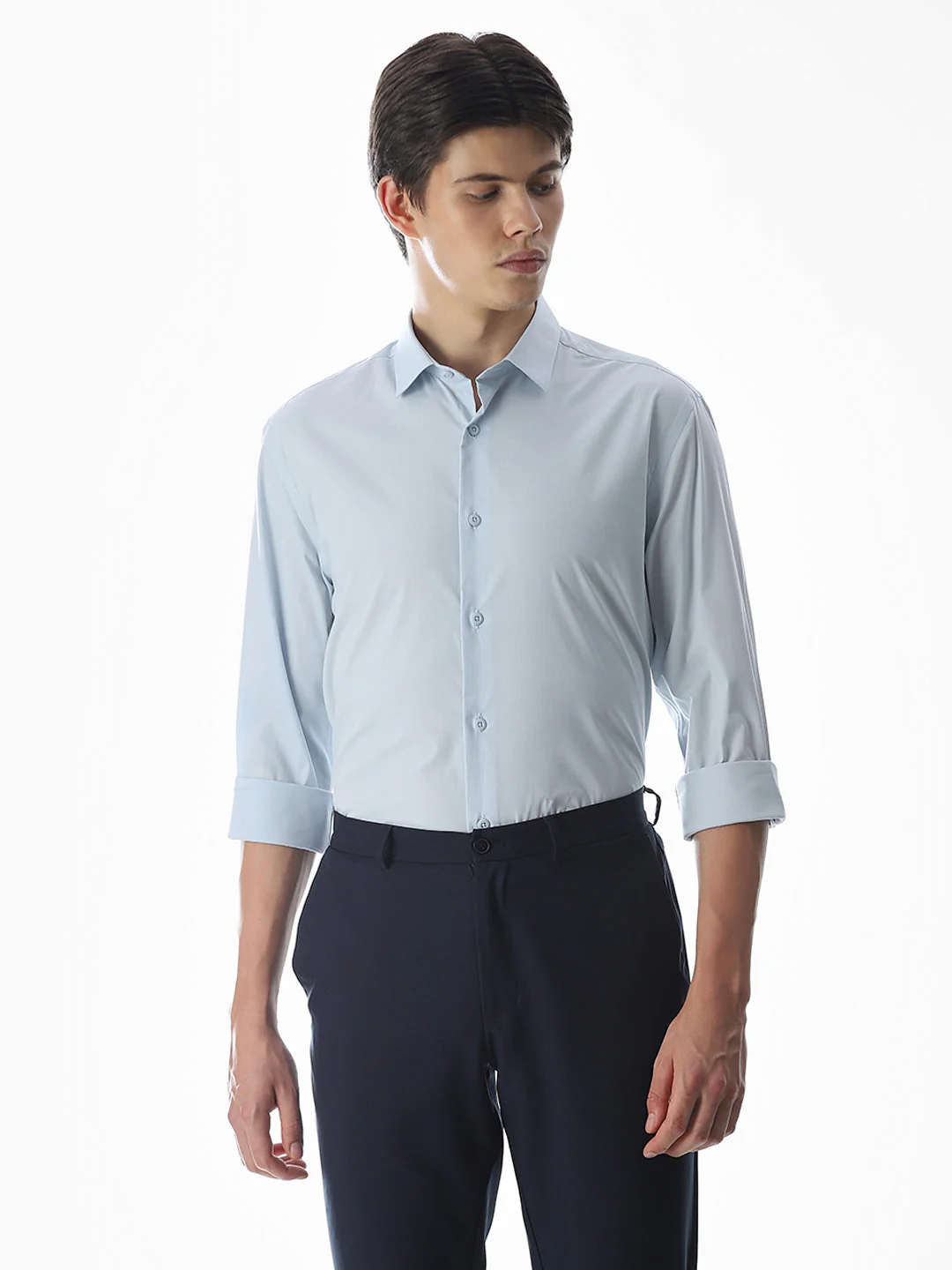 Stretch Slim Fit Full Sleeves Shirt - Light Blue - Image 2