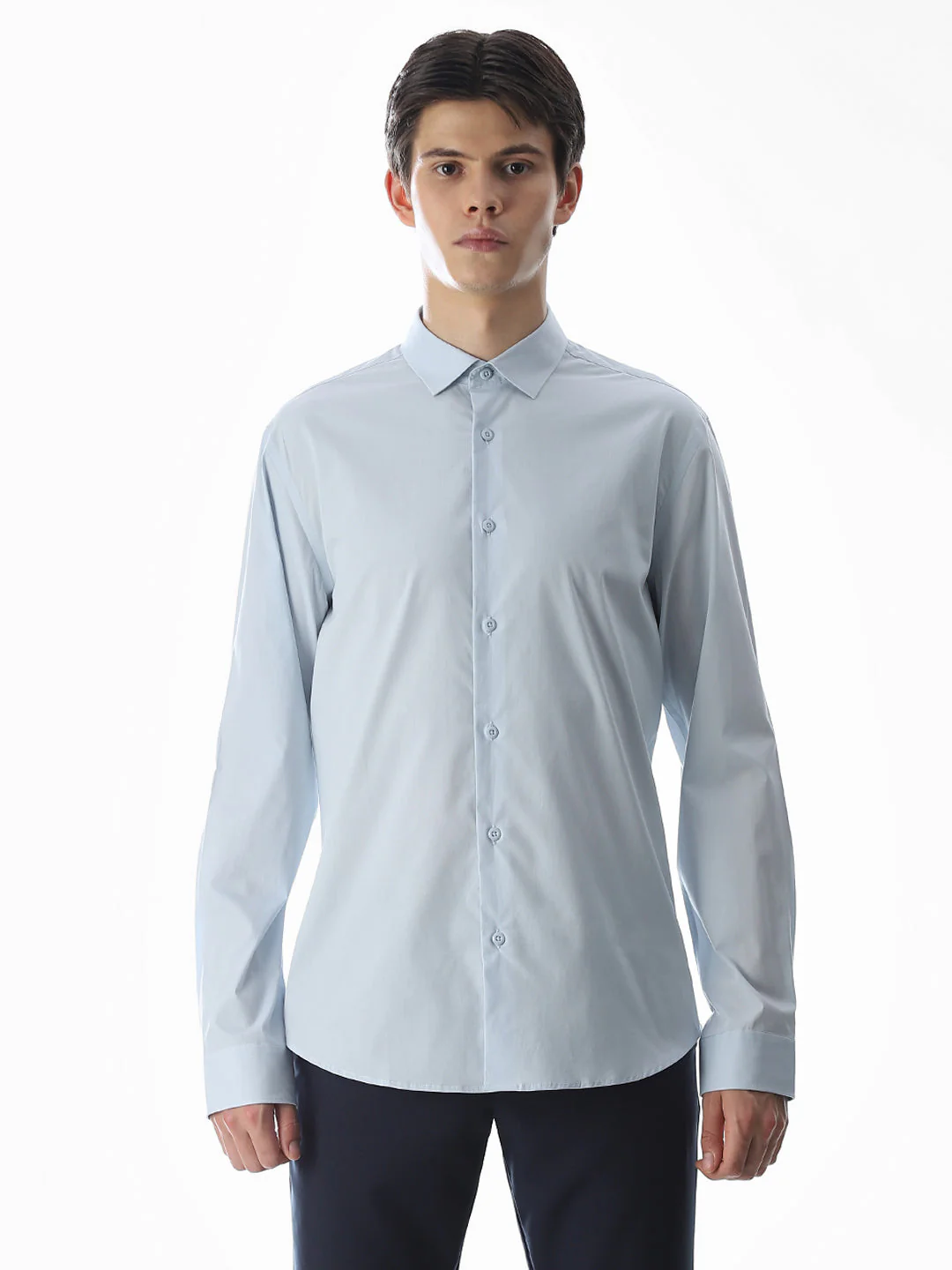 Stretch Slim Fit Full Sleeves Shirt - Light Blue - Image 8