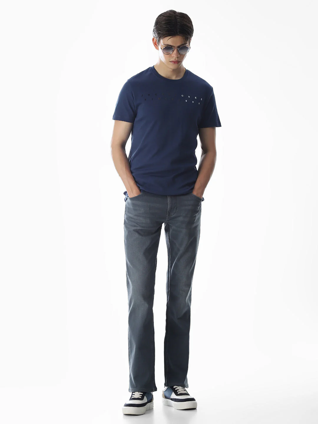 Embroidered Print T-Shirt - Blue - Image 6