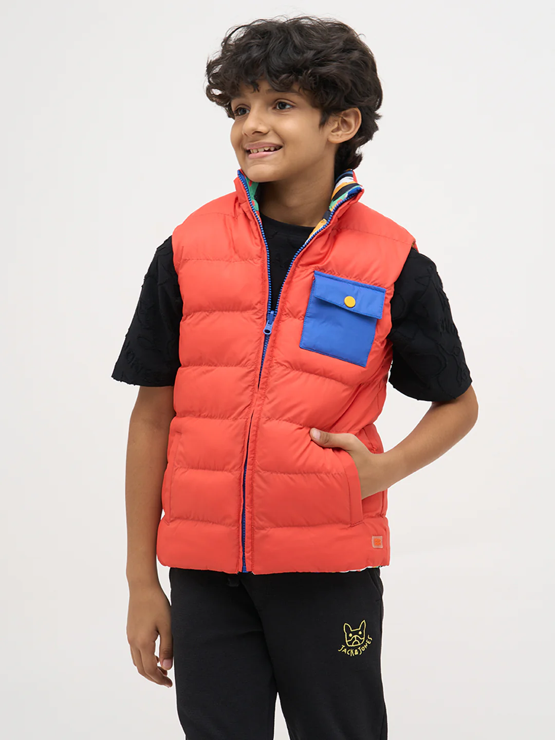 Boys Reversible Abstract Print Puffer Jacket With High Neck - Image 3