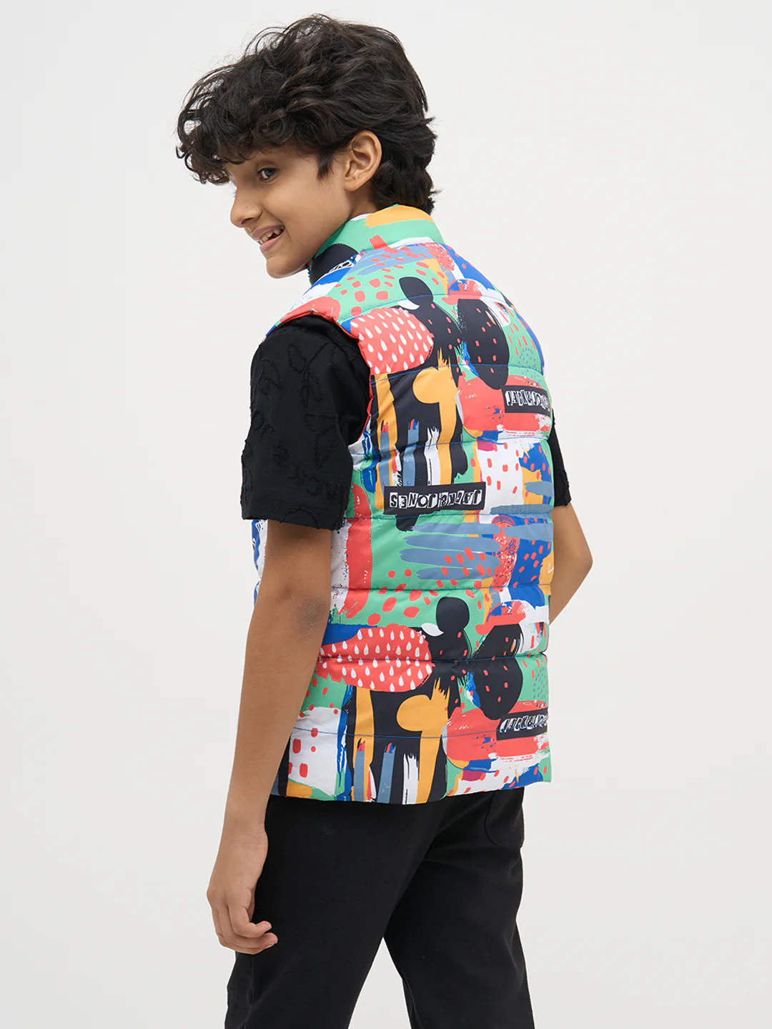 Boys Reversible Abstract Print Puffer Jacket With High Neck - Image 6