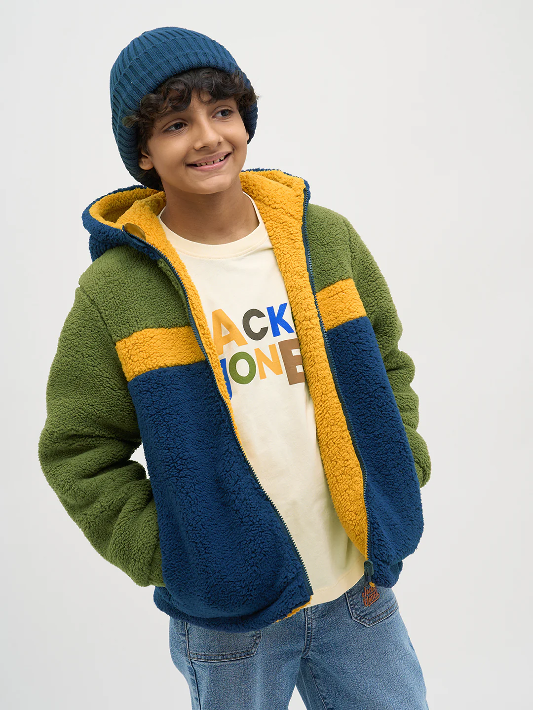 Boys Reversible Sherpa Colourblocked Hooded Zip Jacket