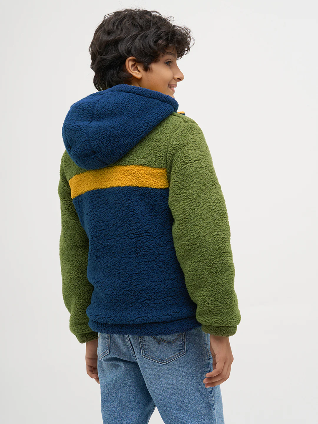 Boys Reversible Sherpa Colourblocked Hooded Zip Jacket - Image 6