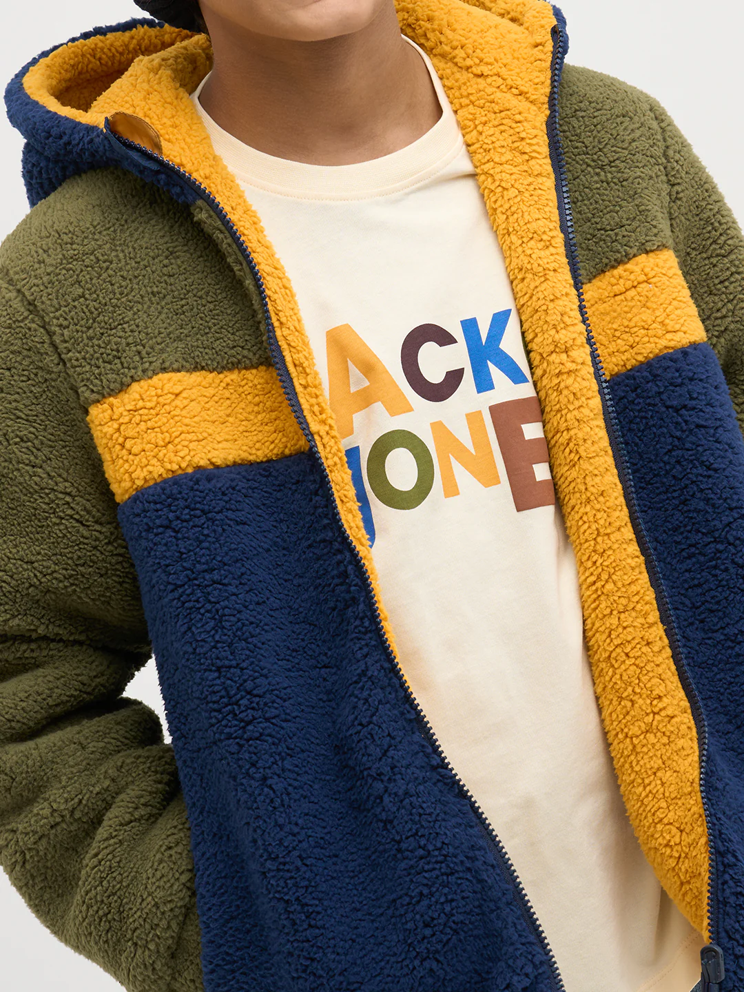 Boys Reversible Sherpa Colourblocked Hooded Zip Jacket - Image 8