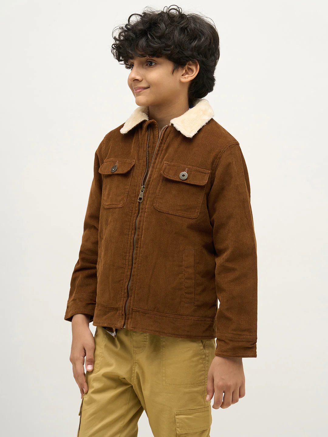 Boys Dark Brown Zip-Up Corduroy Jacket - Image 3