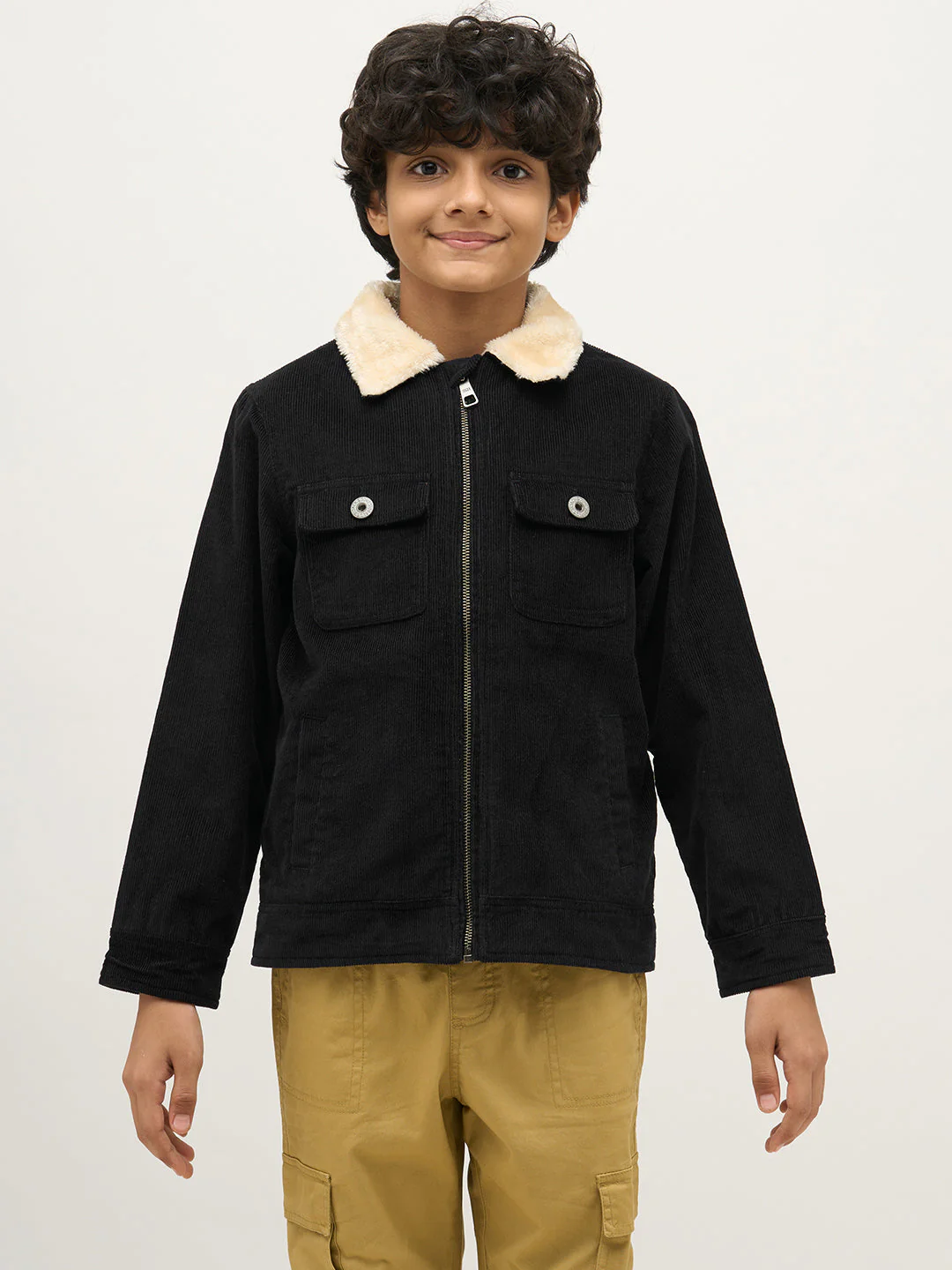 Boys Black Zip-Up Corduroy Jacket - Image 8