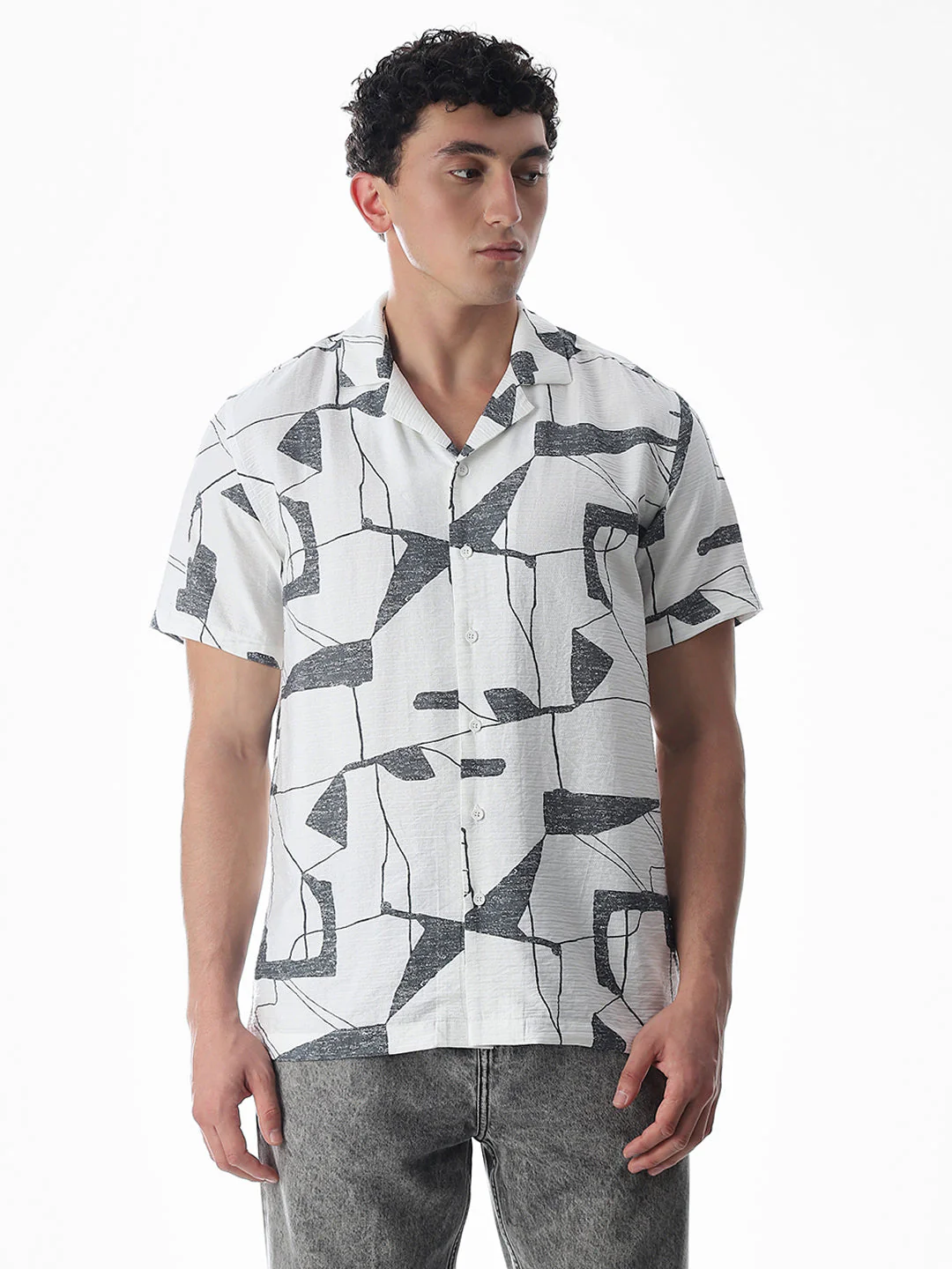 Regular Fit Printed Shirt - Grey - Image 2