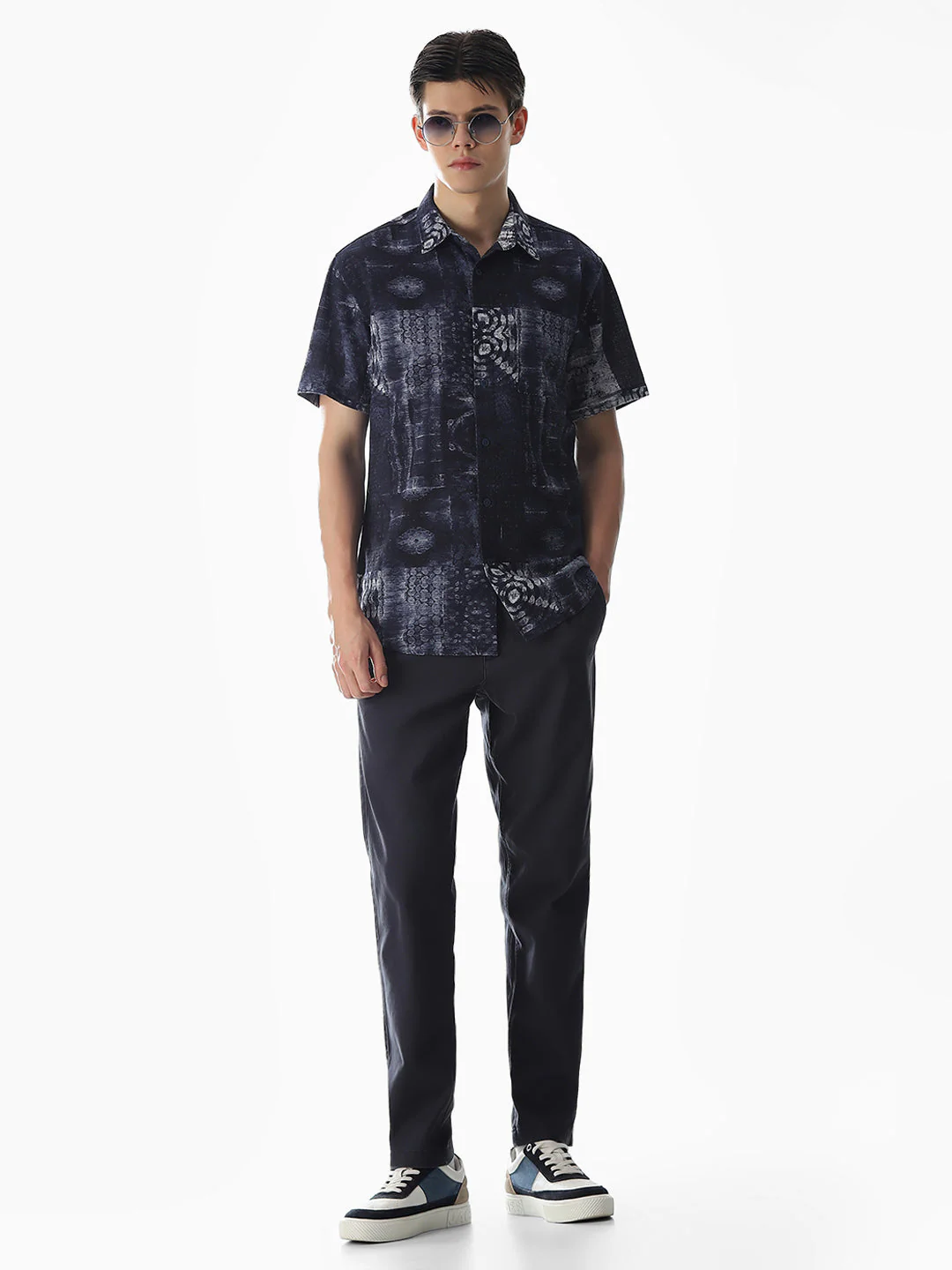 Blue Printed Comfort Fit Shirt - Image 6