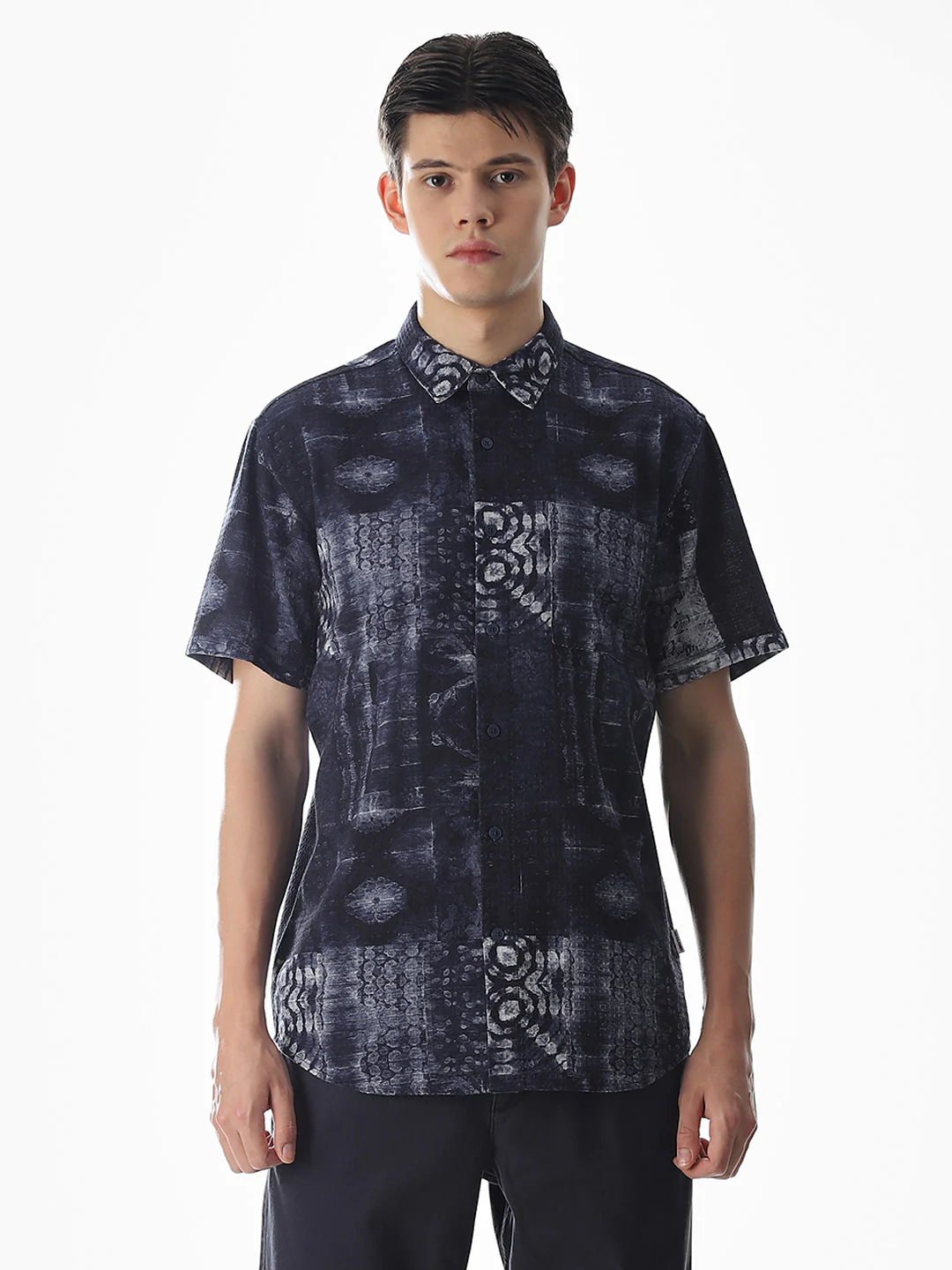 Blue Printed Comfort Fit Shirt - Image 8