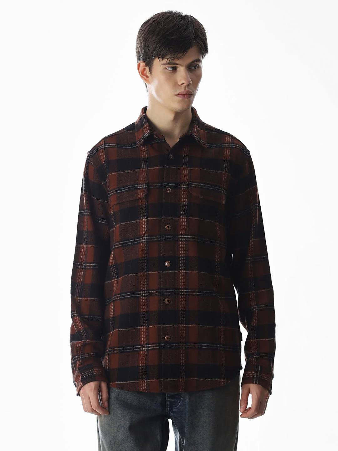 Ginger Brown Check Cotton Shirt - Image 2