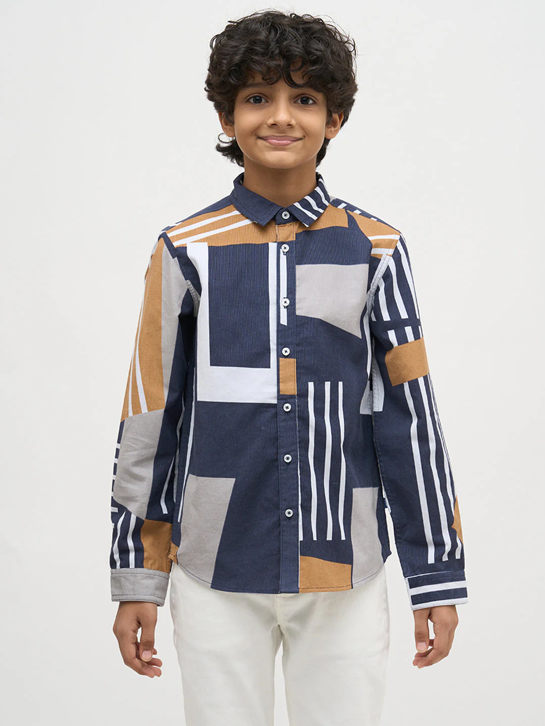 Boys Blue Printed Cotton Shirt - Image 8