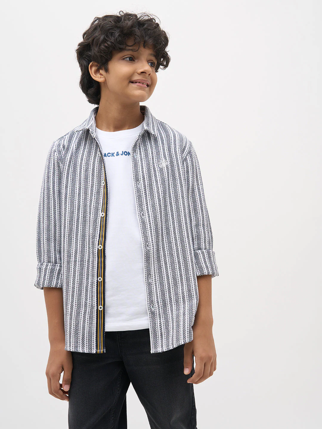 White Jacquard Striped Shirt